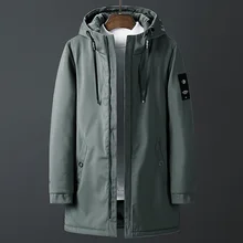 Модная Повседневная Длинная Мужская куртка с капюшоном, ветровка, мужские парки, пальто, хлопок, Осень-зима, Тренч, мужская Японская уличная одежда