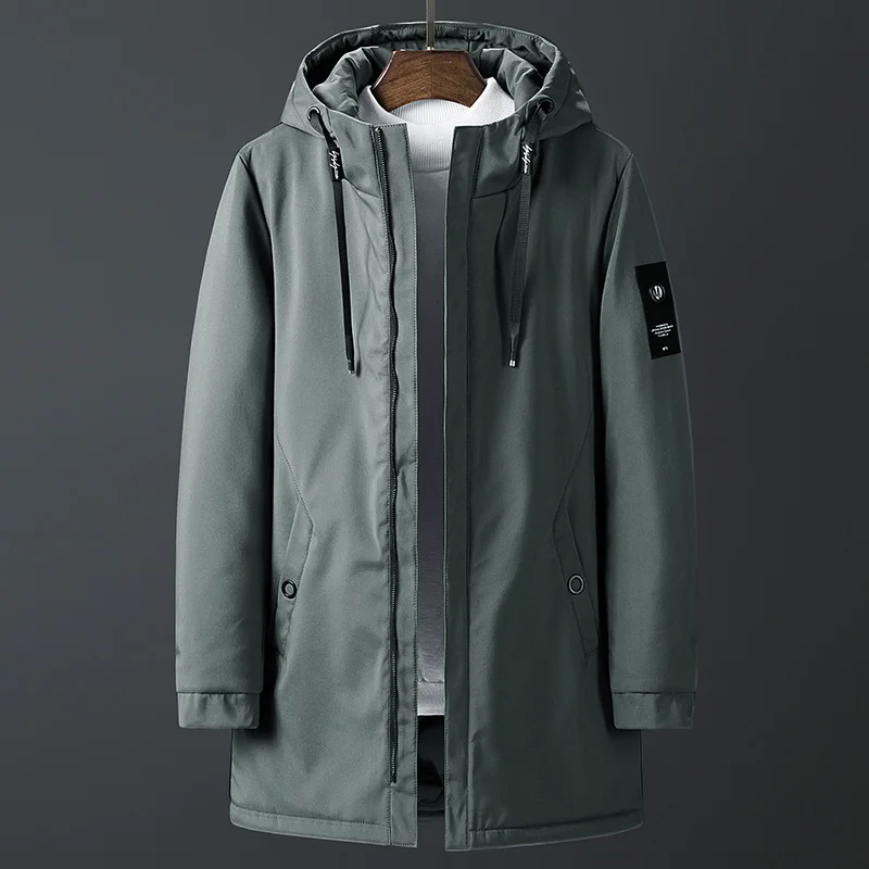 Модная Повседневная Длинная куртка Мужская ветровка с капюшоном мужские парки