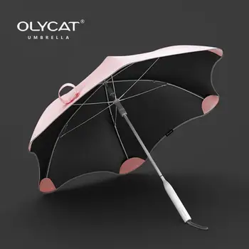 

Hot Sale Umbrella Rain Women Fillet Edge Creative Cute Sun Umbrella UV Protection Travel Long Handle Rain Umbrellas Girls 6 Ribs