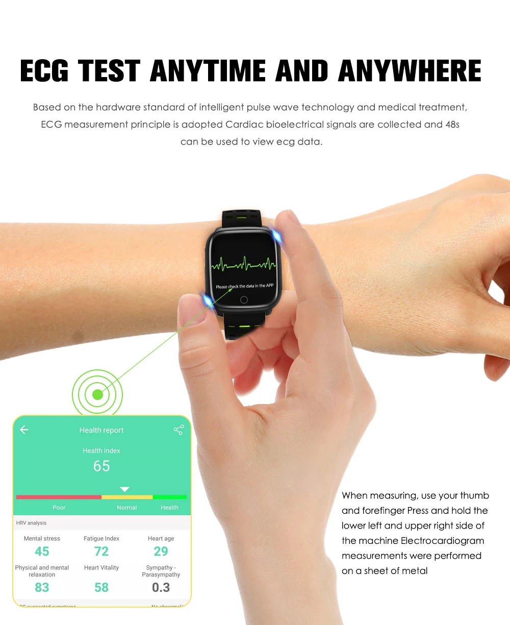Часы ЭКГ смарт-браслет прибор для измерения артериального давления браслет с секундомером IP67 водонепроницаемые мужские smart Watch 1,3 дюймов pk n88 n58