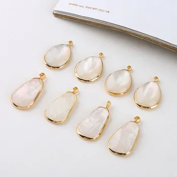 

4pcs New Korean Copper edging Irregular Earrings Symphony Shell Round Water Drop Pendant DIY Jewelry Earring Necklace Material