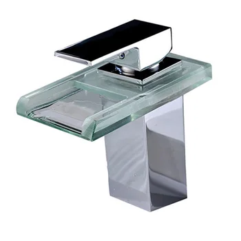 

Copper LED Waterfall Glass Hot Cold Water Faucet Light Temperature Control Color Change Water Faucet DNJ998
