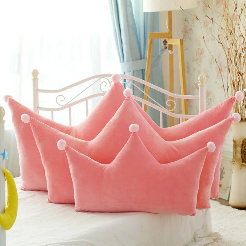 

INS Denmark Princess Style Soft Pink Crown Bedside Cushion Large Backrest Washable Crown Pillow