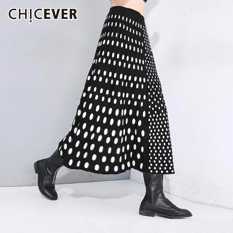 CHICEVER, Корейская, в горошек, Лоскутная, хит, цветная юбка, для женщин, высокая талия, большие размеры, свободные, до щиколотки, юбки, для женщин,, весна, новая одежда