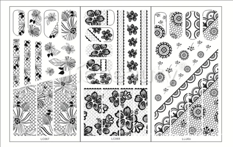 LC61-64 Black New Style Hot Selling Japan Popular 3D Lace Nail Sticker Bride Flower Stickers Currently Available Environmentally