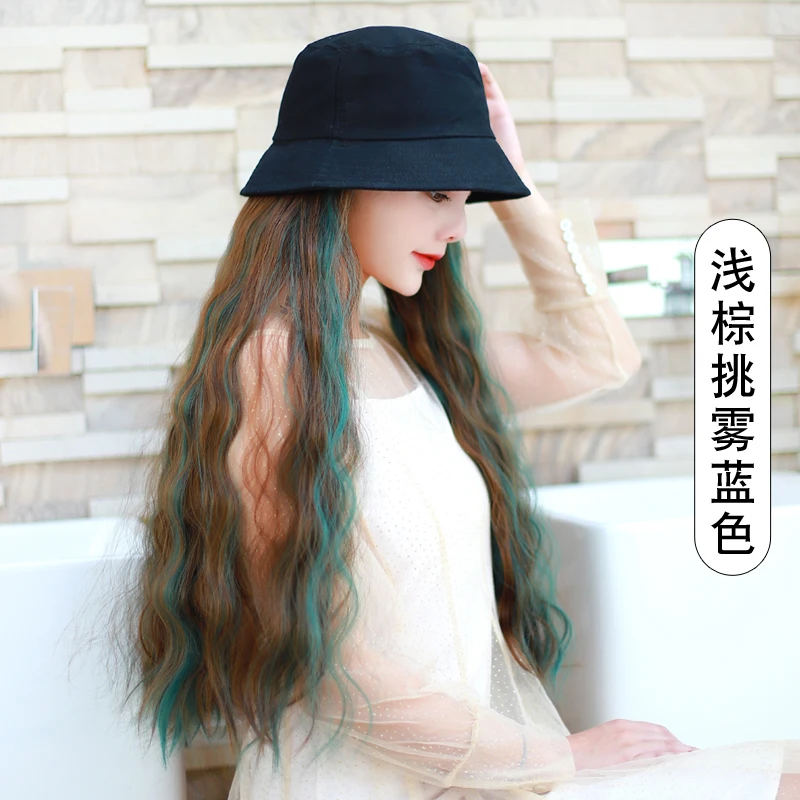 Periwig madam Рыбацкая шляпа periwig органический весь осенний и зимний волна шерсть катушки воды рябь длинные вьющиеся волосы - Цвет: E