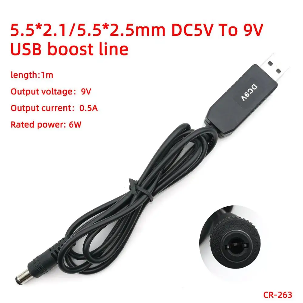 USB Boost wire DC 5 В до 9 в 12 В DC Jack 5,5x2,1 мм 5,5*2,5 Мобильный телефон источник питания Повышающий Модуль питания конвертер Кабель шнур - Цвет: 5.5-2.1 9V 0.5A 1M