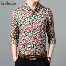 Осень, новая модная брендовая мужская рубашка в Корейском стиле с цветочным принтом, приталенная уличная одежда с длинным рукавом, повседневная мужская одежда