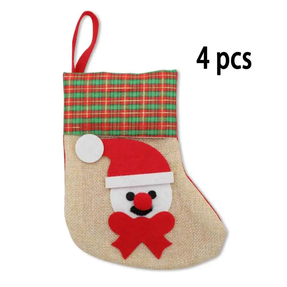 Теплые рождественские чулки со снежинками, 18 дюймов, Подарочная сумка с плюшевыми манжетами из искусственного меха, красные и черные детские рождественские подарочные чулки с буйволами - Цвет: 4pc