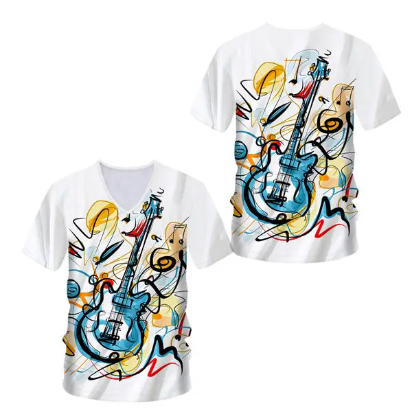 Custom T-shirts MenWomen Short Sleeve V-neck T-shirt Novelty 3D Print Guitar Music T shirt Summer Hip Hop Rock Rap Tees S-7XL (24)