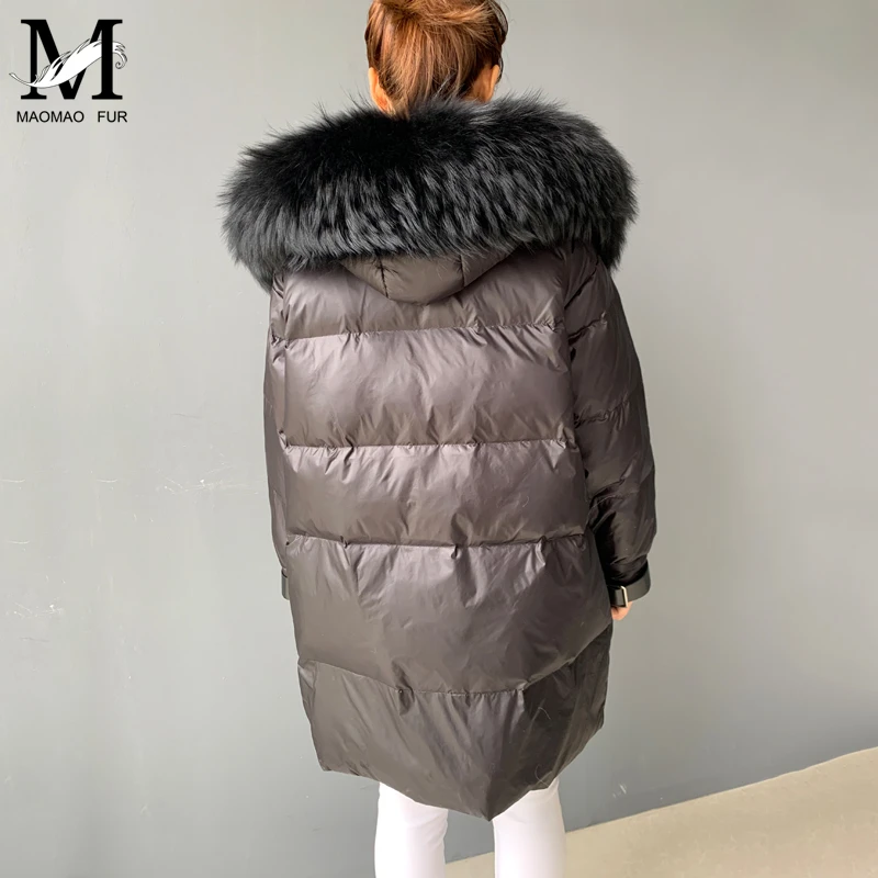 MAOMAOFUR женская зимняя куртка пуховик Воротник из натурального меха теплая парка