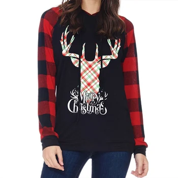 

Fadzeco Women Knitted Hoodies Sweatshirt Winter Autumn Hooded Pullovers Tops Deer Print Long Sleeve Casual Christmas Sweatshirt