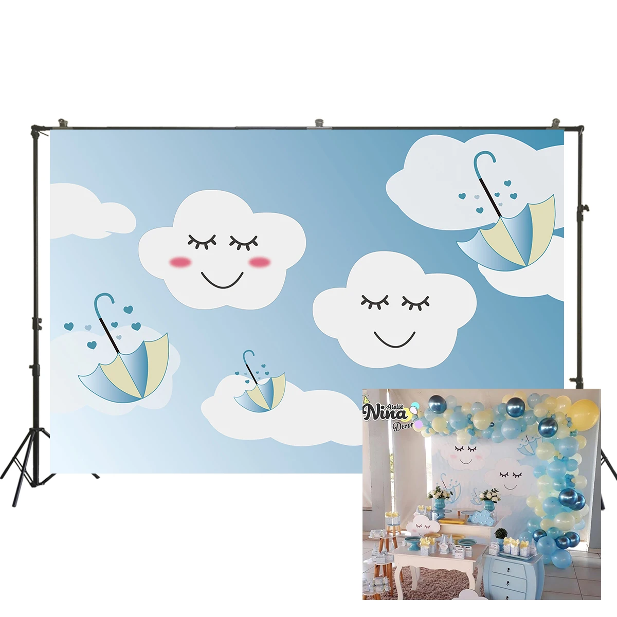 Cartoon Clouds Sky Umbrella Birthday Party Cake Smash Decorations