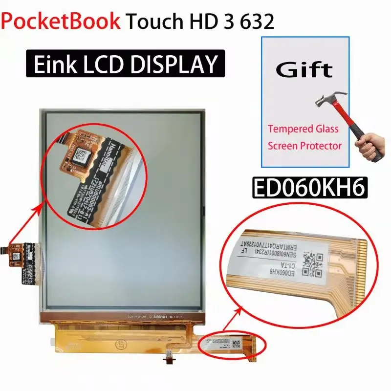 Touch Panel Ed060Kh6 Da 6 Pollici E Display Lcd Per Pocketbook Touch Hd 3 632 Pb632 Schermo Con Retroilluminazione Per Pocketbook 632 Aqua