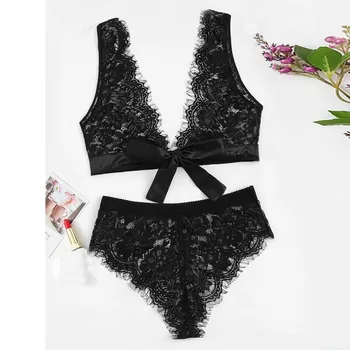 

New Style Fashion Sexy Women Plus Size Underwear Solid Lace Bowknot Sexy Bra Lingerie Underpant Set Sleepwear Babydoll S-3XL