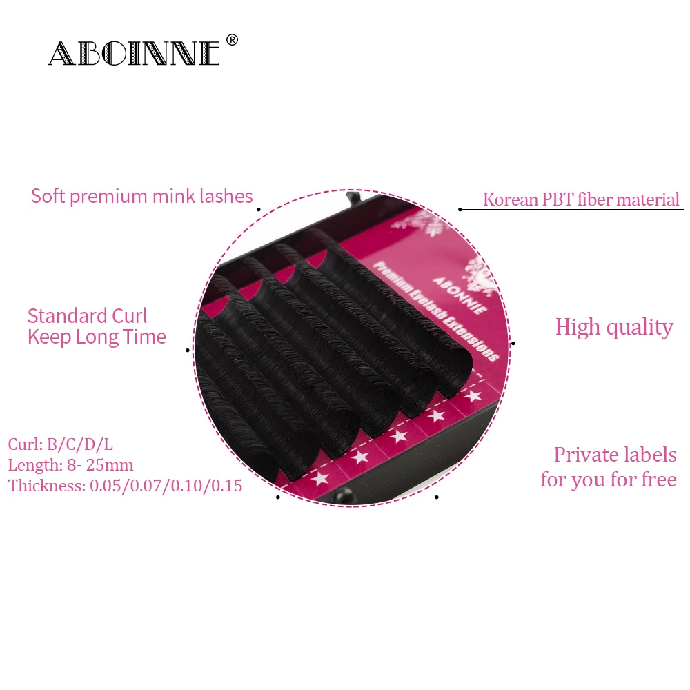 Abonnie  JBCD Curl Individual Lashes Black Mink  False Eyelashes  Premium Volume Lashes Fake Cilios 12rows All Size 8-17mm