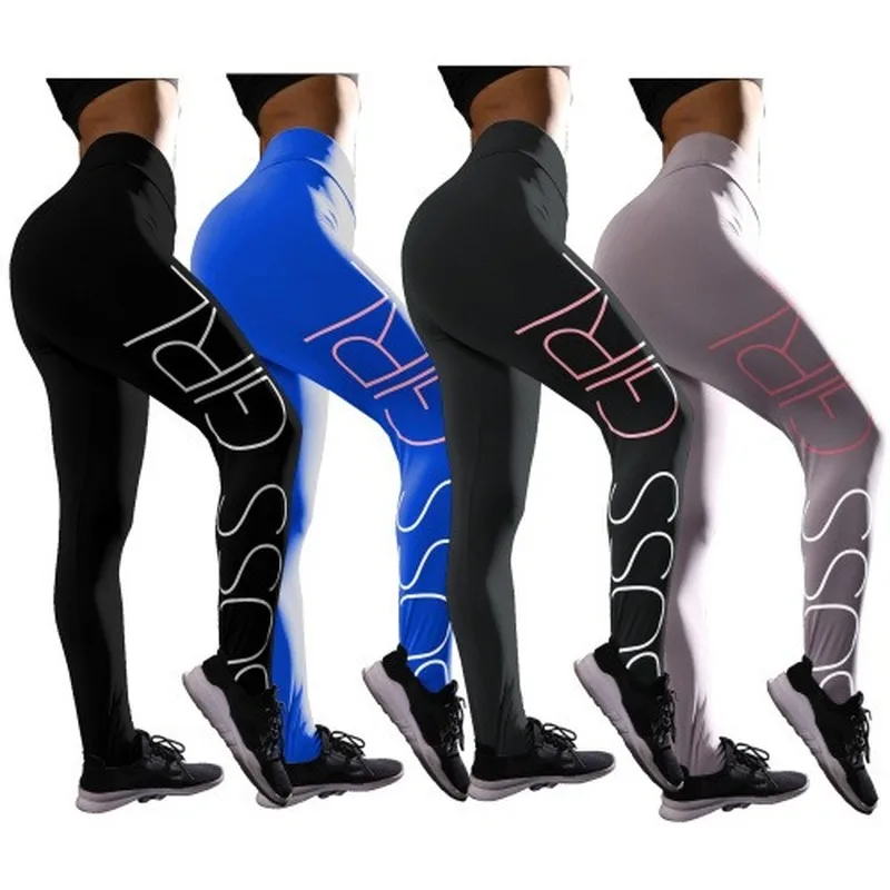 

2019 Europe & US Style New Women's Leggings Hot Letter Printing Yo-ga Pants Fitness Leggins Base Sports Pants Women Legging