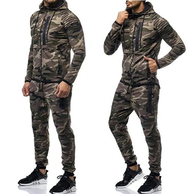 Брендовые мужские спортивные комплекты осенние модные камуфляжные толстовки с длинными рукавами и штаны для бега хип-хоп спортивная одежда