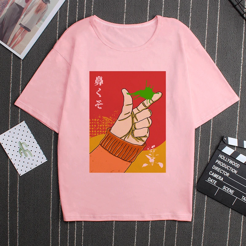 

Camisetas Verano Mujer 2019 Vogue Harajuku Japanese Style Funny Booger Aesthetics Tshirt Vintage Pink T Shirt Print Women Tops