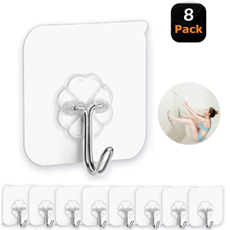 Ganchos de pared, ganchos resistentes, reutilizables, sin costura, impermeables y a prueba de aceite, ganchos autoadhesivos de alta resistencia para baño o cocina, transparentes