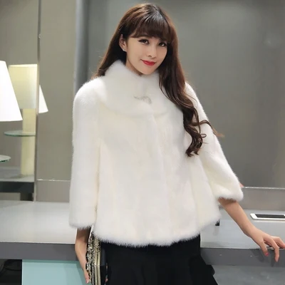 Short White Роскошное Женское зимнее пальто из искусственного меха норки, новинка, Модная приталенная длинная розовая красная синяя куртка из искусственного меха, женская верхняя одежда, пальто, одежда - Цвет: Short White