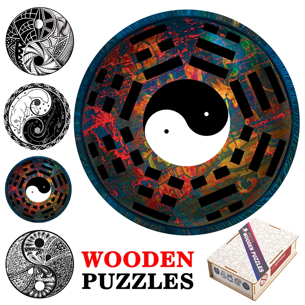 Yin Yang Taich Unique Wooden Puzzle DIY Crafts KungFu Shape Jigsaw Puzzles For Adults Kids Educational Round Puzzle Gifts Toys unique wooden puzzles whale puzzle board set toys wooden jigsaw puzzle for adults kids interactive educational games diy gifts