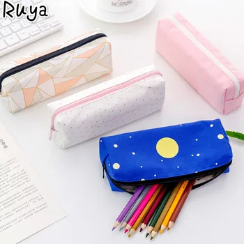 

Creative Canvas Square Pencil pen Case Bag Concise for Girl Zipper Stationery back to School Supplies papelaria kontselyariya