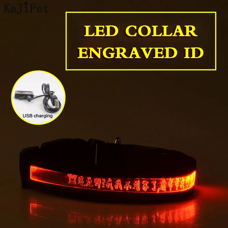 Dog Collar Personalized Luminous USB Rechargeable Glowing Collar For Dogs Pets Light Night Safety Personalized Nylon Dog Collars padded dog collars	 Dog Collars