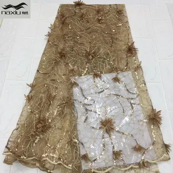 

Madison 5yards Sequins Lace Fabric Hot Sale 3d Flower African Tulle Mesh Lace Fabric High Quality Lace Trim For Wedding Dress