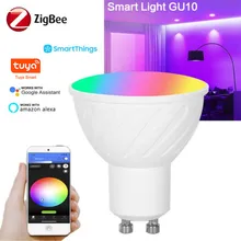 

Zigbee 3.0 LED Lamp GU10 RGBCW Spotlight Indoor Neon Sign Light Dimmable Colorful Changing Remote Control Bulb For Alexa Google