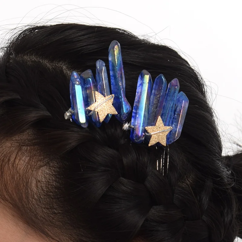 Raw Quartz Headband Wedding Tiara Hair Combs Crystal Comb Bridal Hair Accessories Healing Hairpins Jewelry Gift