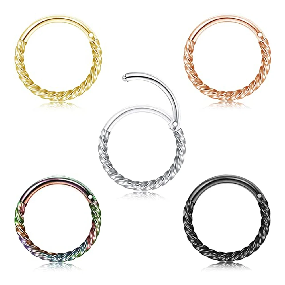 16g Stainless Steel Hinged Clicker Segment Nose Ring Hoop Helix