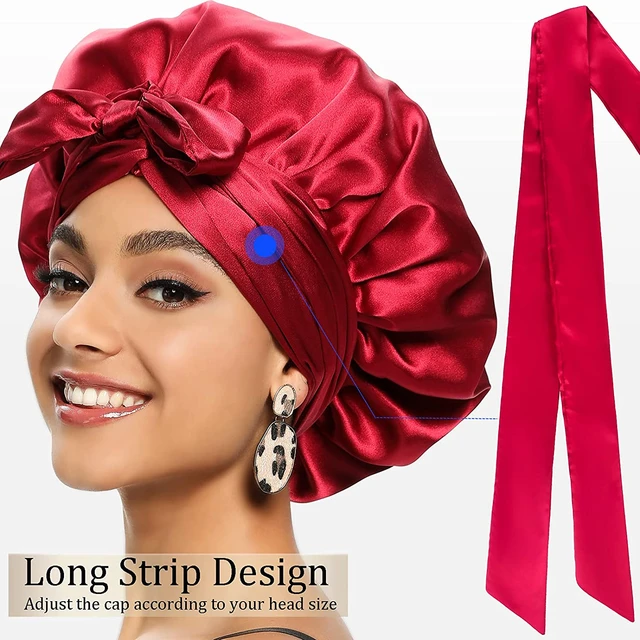 Bonnet de nuit en Satin de soie pour femmes, bandeau large réglable,  élastique, pour cheveux bouclés - AliExpress