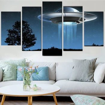 5 Pieces Wall Canvas Painting Flying UFO Space Universe Posters Modern Living Room Bedroom Home Decoration Morular Pictures