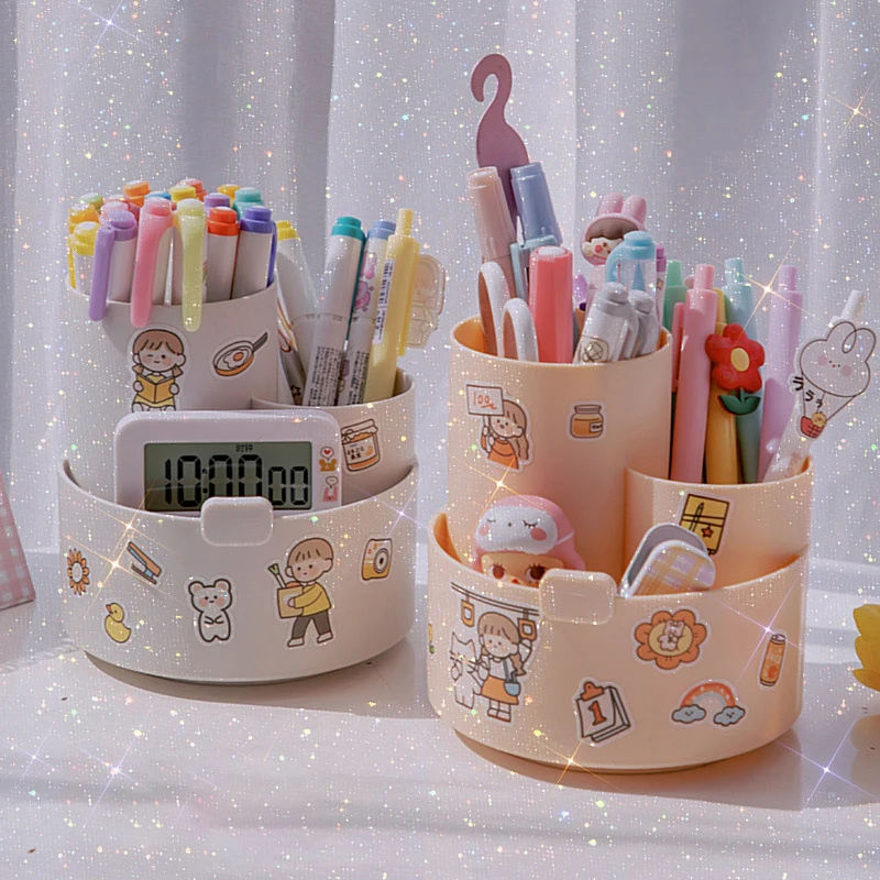 Kawaii Rotating Cute Sticker Stationery and Pen Organiser Holder -  Peachymart