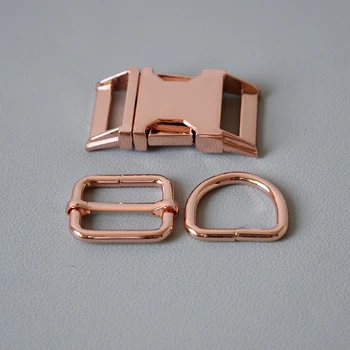 

10 suit D ring metal dog clasp set for 25mm webbing metal slider DIY pet collar strap bag belt accessory-Rose Gold