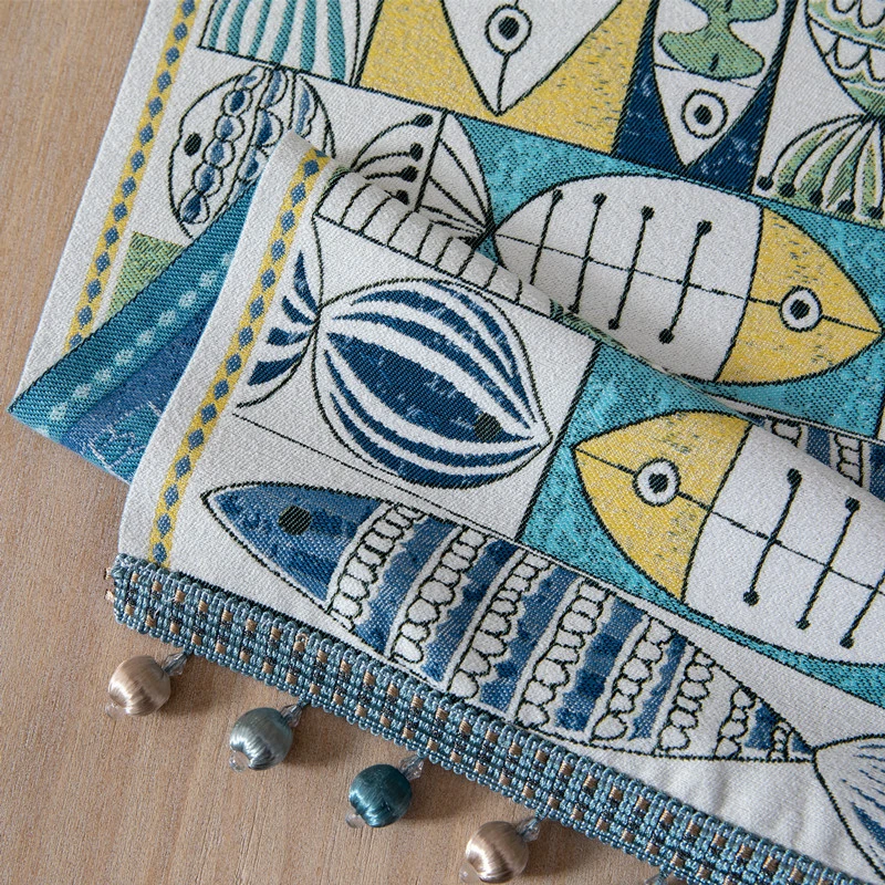 Chemin de Table,Nappe imprimée de petits poissons, vert frais ...