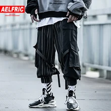 AELFRIC хип-хоп полосатая лента дизайн мульти карманы брюки карго мужские мода уличная Harajuku повседневные Джоггеры мужские брюки
