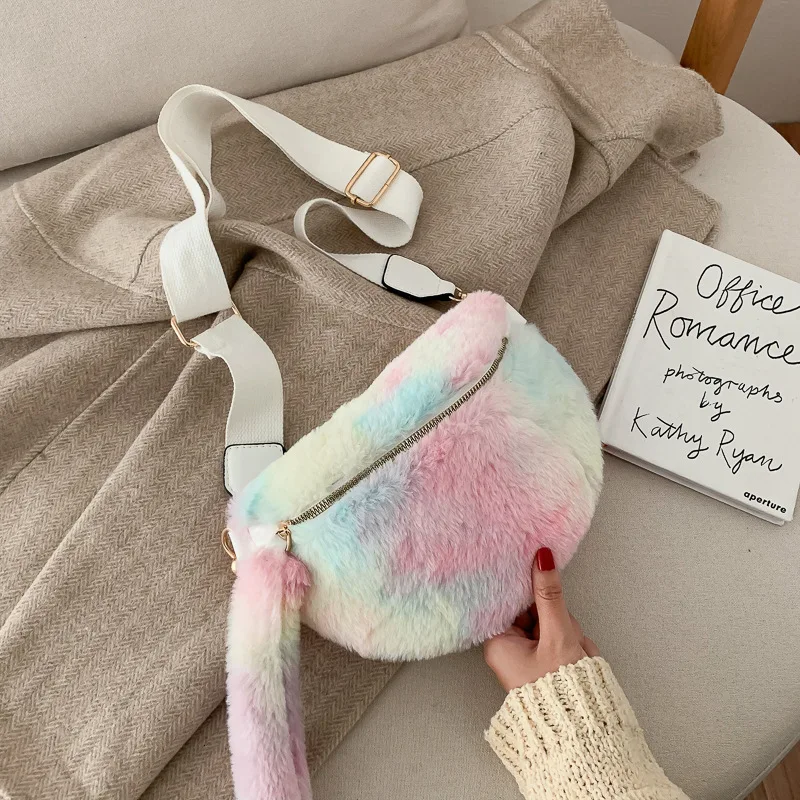 

Autumn And Winter New Arrival Plush Bag Ins2019 Korean-style Fashion Color Wide-Strap Shoulder Wallet Women's Bags