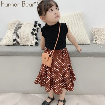 

Humor Bear Baby Girl Clothes 2020 NEW Kids Girls Suit Vest Black Bottoming Shirt+ Polka Dot Skirt 2Pcs Brand Girls Clothing Sets