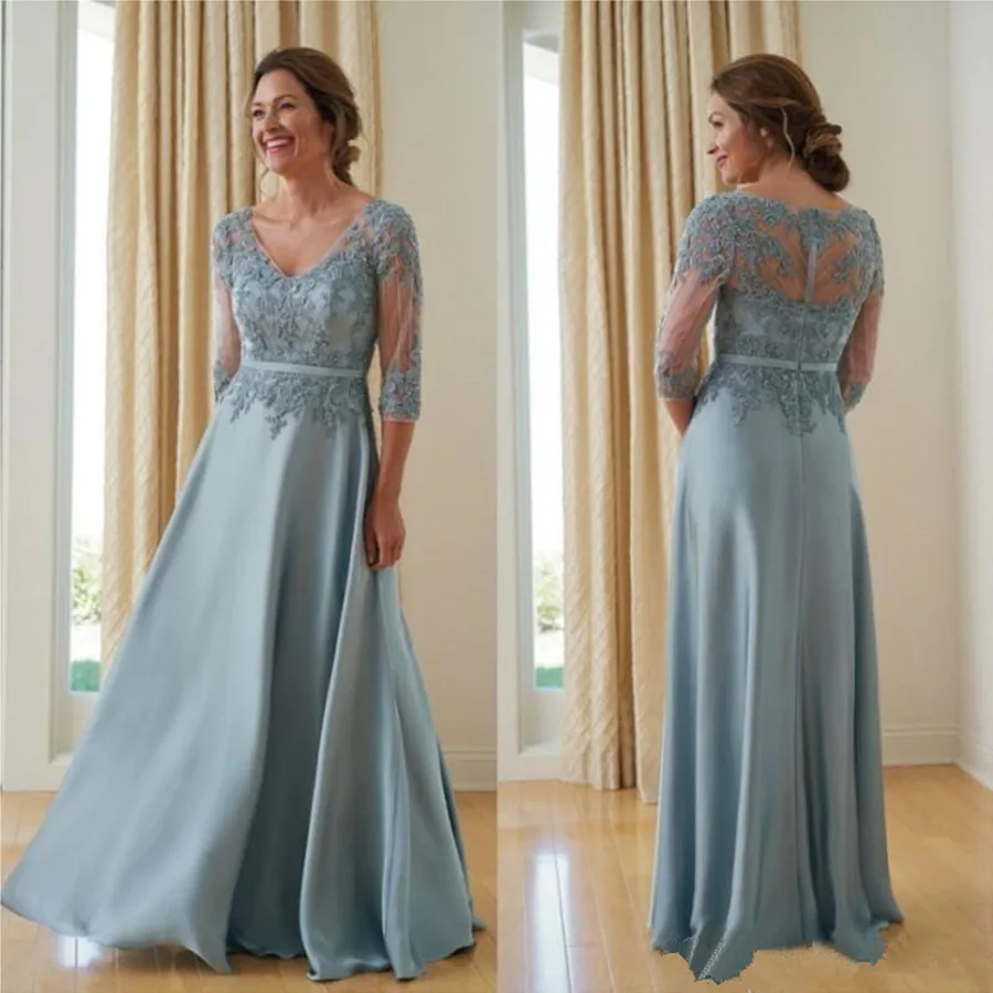 

Mother of the Bride Dresses Half Sleeves 2019 Vintage Lace Wedding Guest Dress Satin Wedding Party Gowns Formal Mother Dress