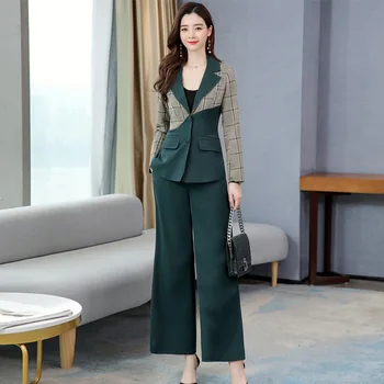 

Fashion suit women 2020 spring new temperament women's plaid short coat wide leg pants two-piece fashion wild was thin clothes