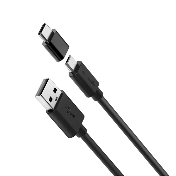 Blitzwolf BW-MT1 2 в 1 Micro USB кабель передачи данных для быстрой зарядки с адаптером типа C для Android телефона планшета для huawei для Xiaomi - Цвет: Черный