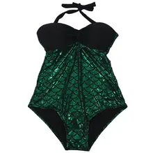 Женский сексуальный купальник-бикини с рисунком рыбьей чешуи, пуш-ап, летняя пляжная одежда, купальник, купальный костюм, черный и зеленый цвета