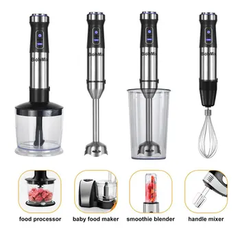 

4-in-1 Stainless Steel 1100W Immersion Hand Stick Blender Mixer Vegetable Meat Grinder 500ml Chopper Whisk 800ml Smoothie Cup