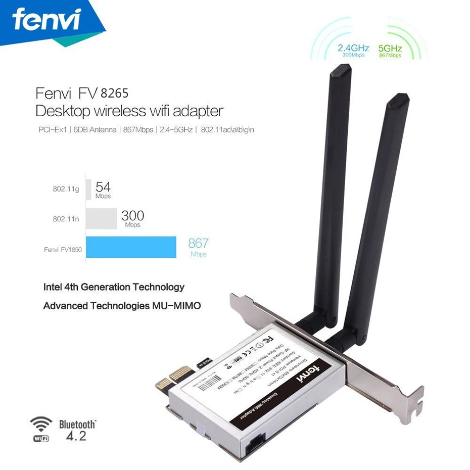 Беспроводной настольный адаптер Fenvi PCI E WiFi переменного тока 867 Мбит/с 802 11 карта