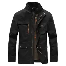  60%  Dropshipping!Men's Jacket Warm Coat Solid Color Stand-up Collar Multi-pocket Zipper Jacket for Autumn Winter 