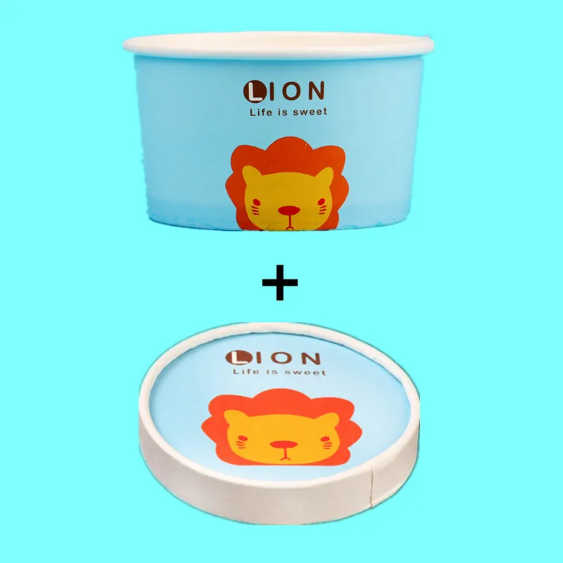 cup and lid 50 шт. Высокое качество мультфильм Мороженое лук 3 унции/5 унций/8 унций одноразовый лед бумажное мороженное чашки толстый йогурт десерт упаковки кружки с крышками - Цвет: cup and lid