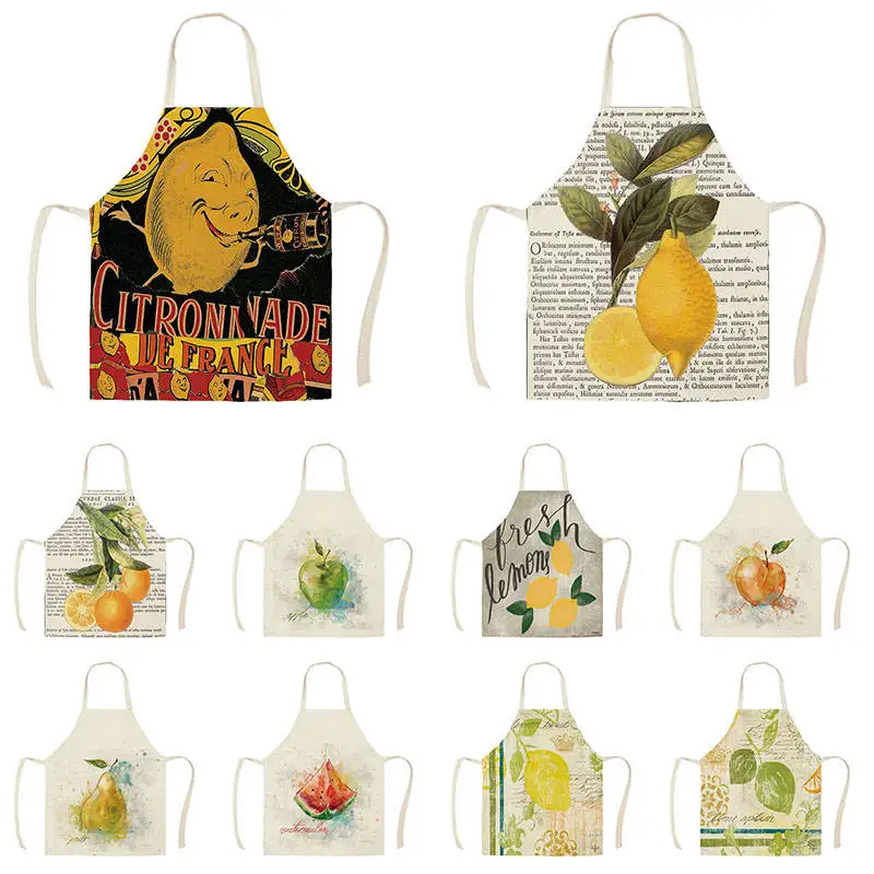 Lemons Fruit Pattern Water Color Art Kitchen Aprons for Woman Man Home Cooking Baking Shop Cleaning Cotton Linen Apron WQi875