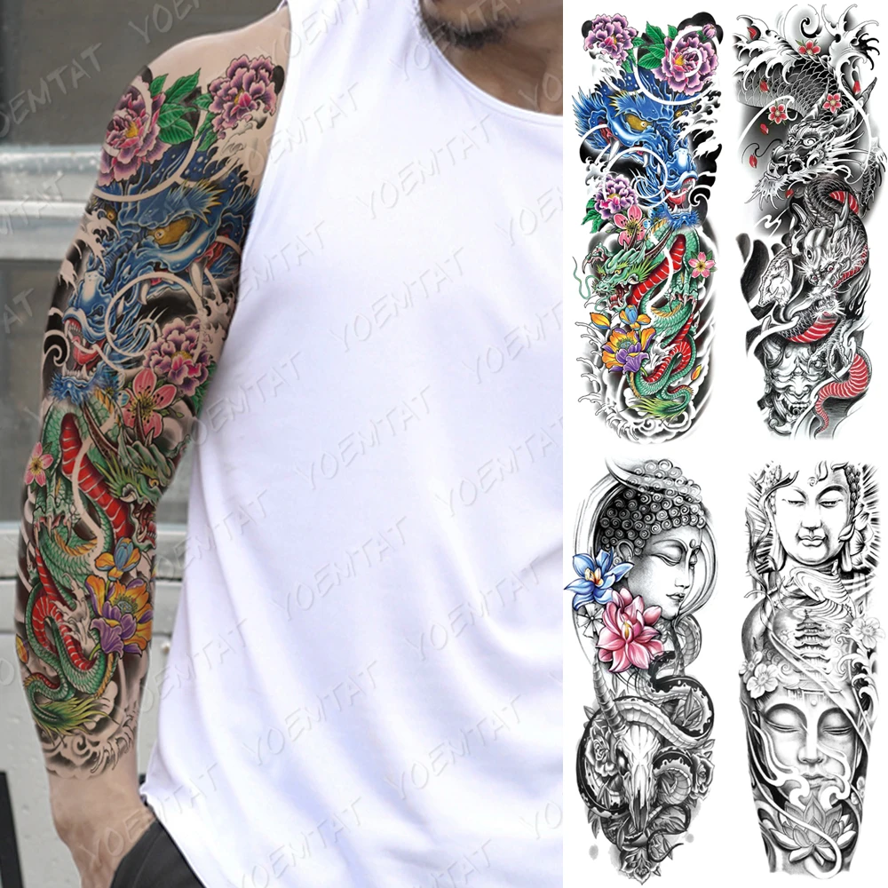 Large Arm Sleeve Tattoo Japanese Traditional Dragon Waterproof Temporary Tatto Sticker Totem Body Art Full Fake Tatoo Women Men Temporary Tattoos Aliexpress